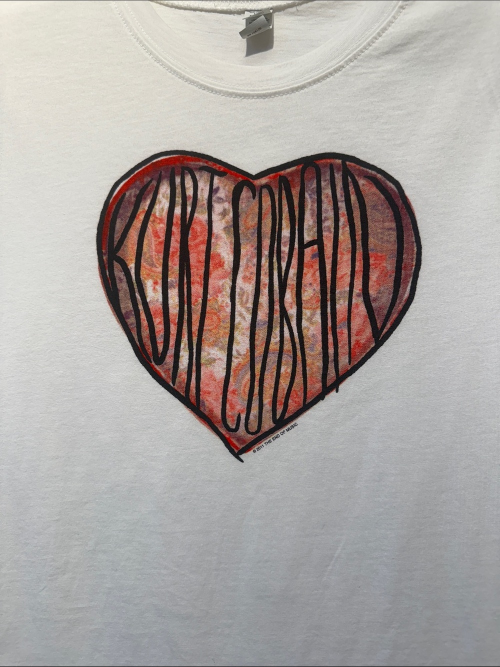 KURT COBAIN White Graphic Tee with Watercolor Heart